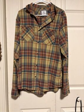 FlyLow Men’s Plaid Button-Down Shirt in Olive Multi